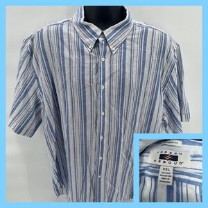 Joseph Abboud Mens Modern Fit Short Sleeve Striped Linen Cotton Blend Shirt XXL